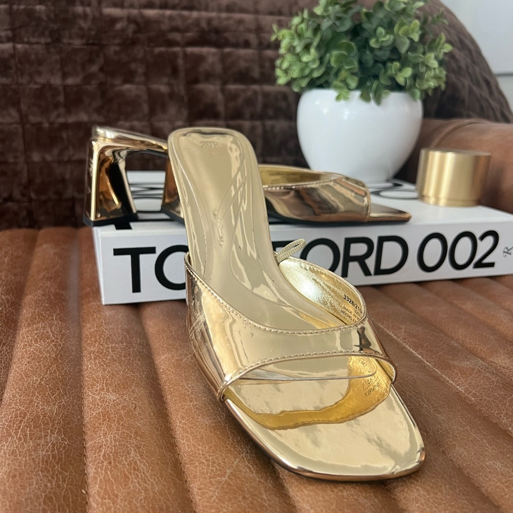 Zara gold shoes low heel metallic 39